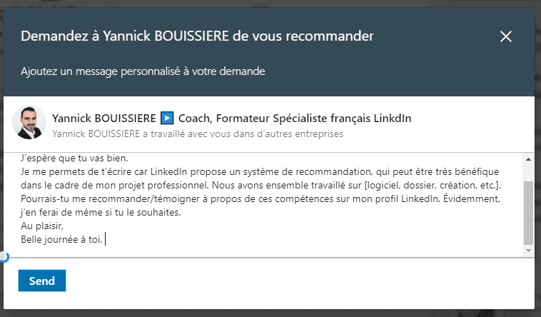 Demander une recommandation LinkedIn - Tutoriel &eacute;tape 4 - &copy; Linkinfluent