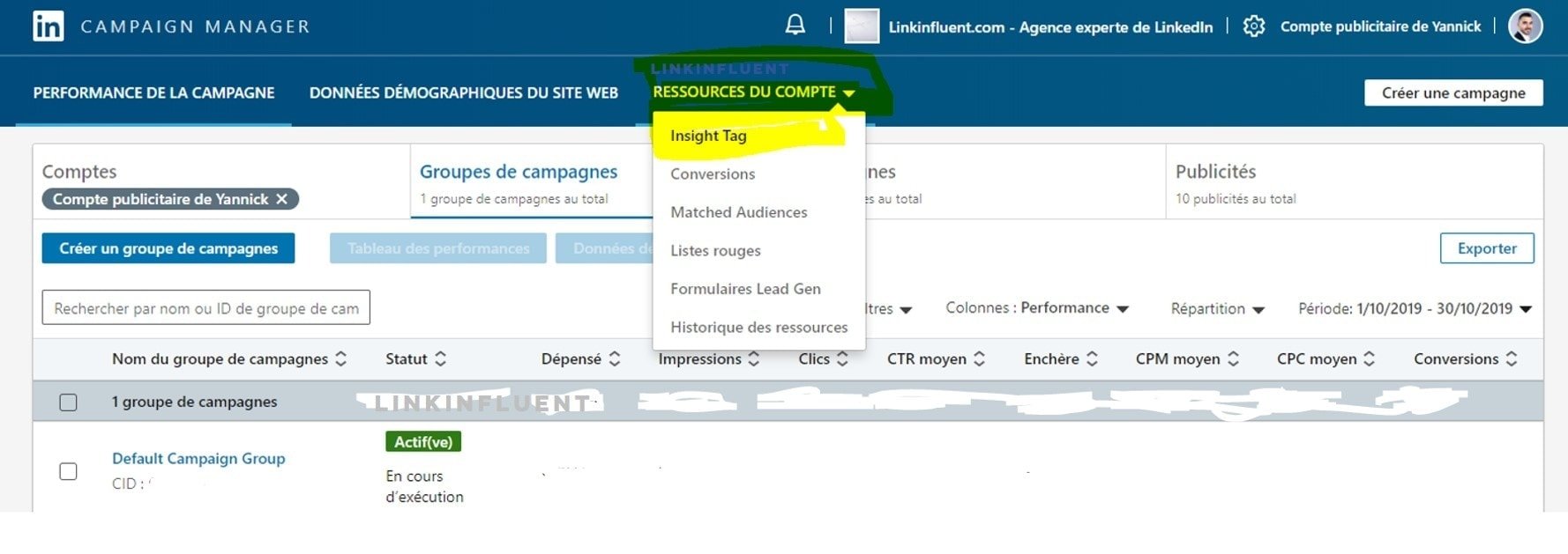 Tutoriel d'installation du Pixel LinkedIn (LinkedIn insight tag) - Etape 3 - Linkinfluent