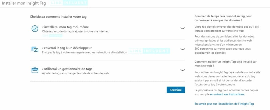 Tutoriel d'installation du Pixel LinkedIn (LinkedIn insight tag) - Etape 5 - Linkinfluent