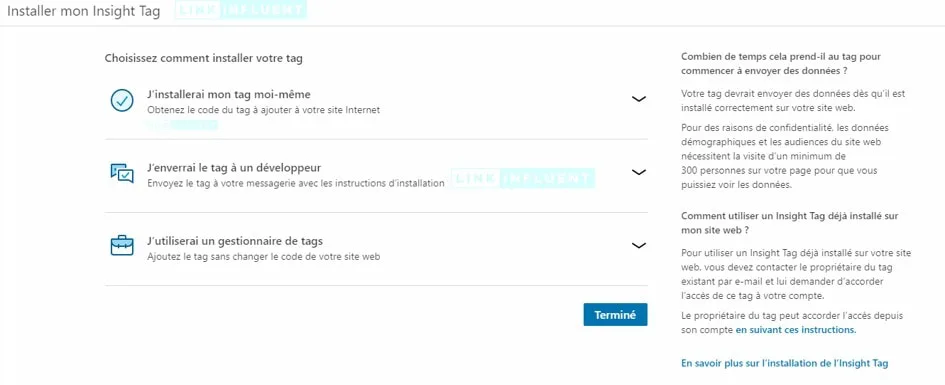 Tutoriel d'installation du Pixel LinkedIn (LinkedIn insight tag) - Etape 5 - Proinfluent