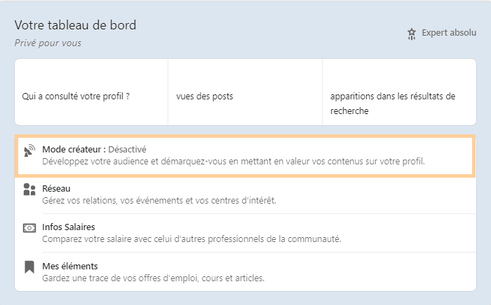 Activer le mode créateur LinkedIn
