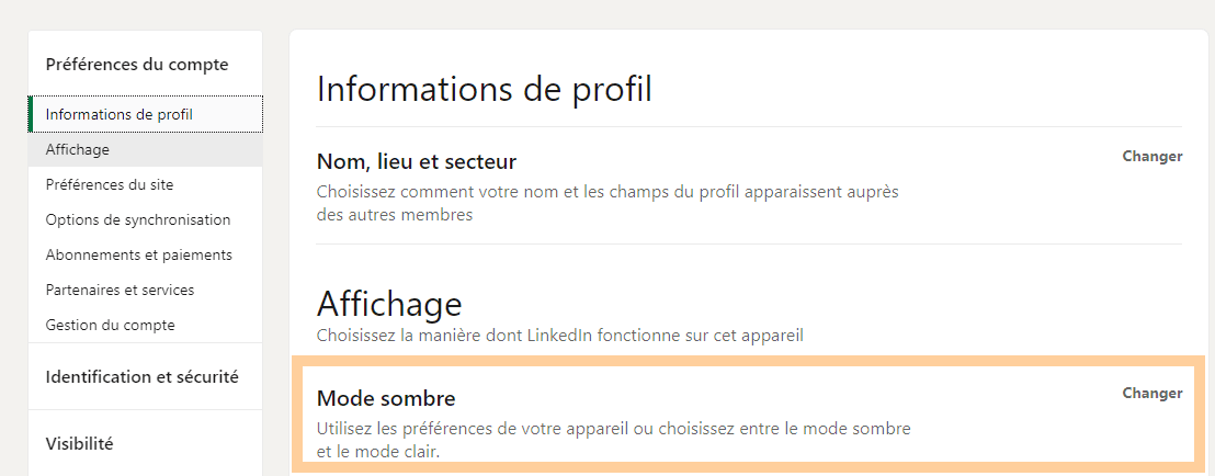 Mode sombre LinkedIn™ : comment l'activer