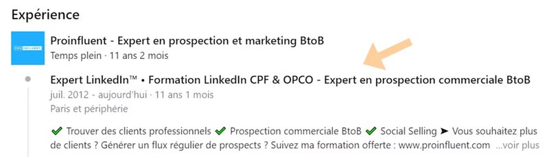 Titre de l'exp&eacute;rience LinkedIn